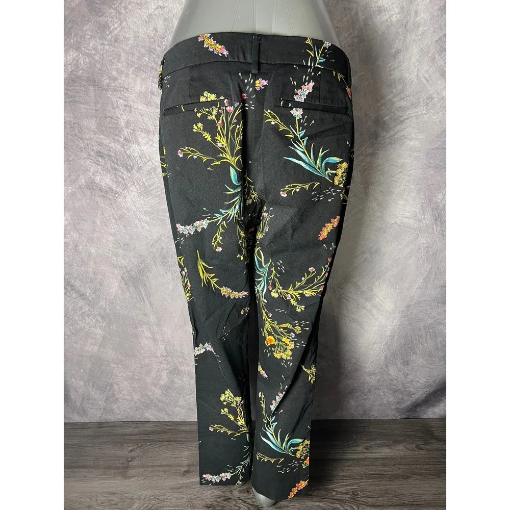Worthington Black Floral Ankle Pants Modern Fit Stretch Women's Size 8 Cotton - Picture 2 of 8